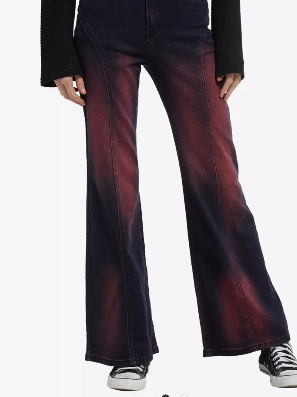 Red & Black Wash Wide Leg Denim Pants